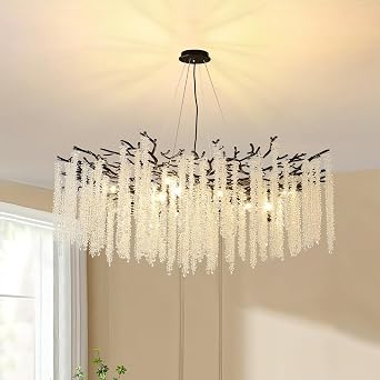 14-Light Luxury Black Tree Branch Raindrop Crystal Chandelier, Glam Hanging Crystal Strand Pendant Light, Dia 39.3" Ceiling Fixture for Dining Room, High Ceiling, Living Room, Foyer