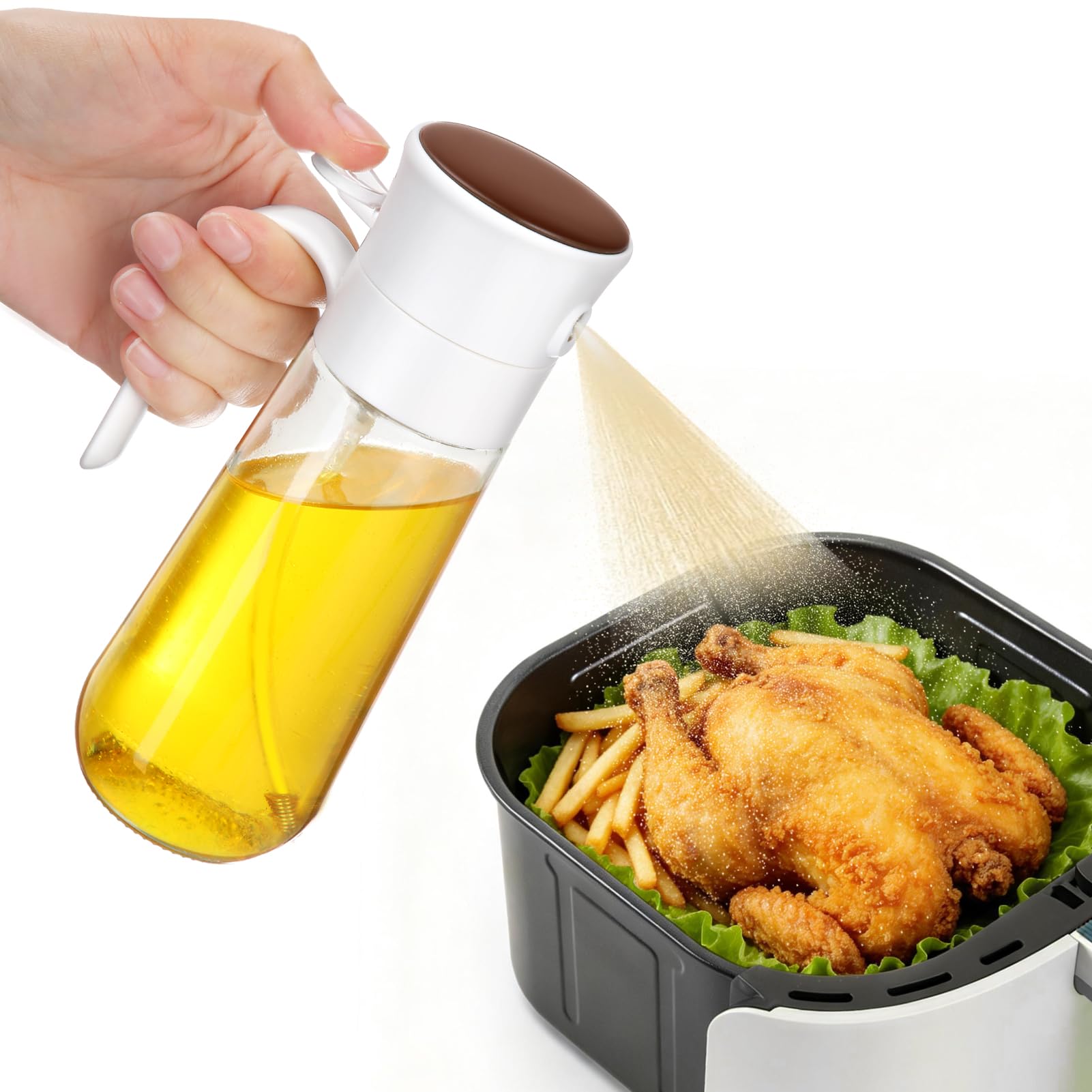 Euqvunn Oil Spray Bottle, 280 ml Glass Oil Dispenser with Fine Mist & Stainless Steel Filter, Refillable Oil Sprayer for Cooking, Air Fryer, BBQ, Salad, Vinegar & Sauce