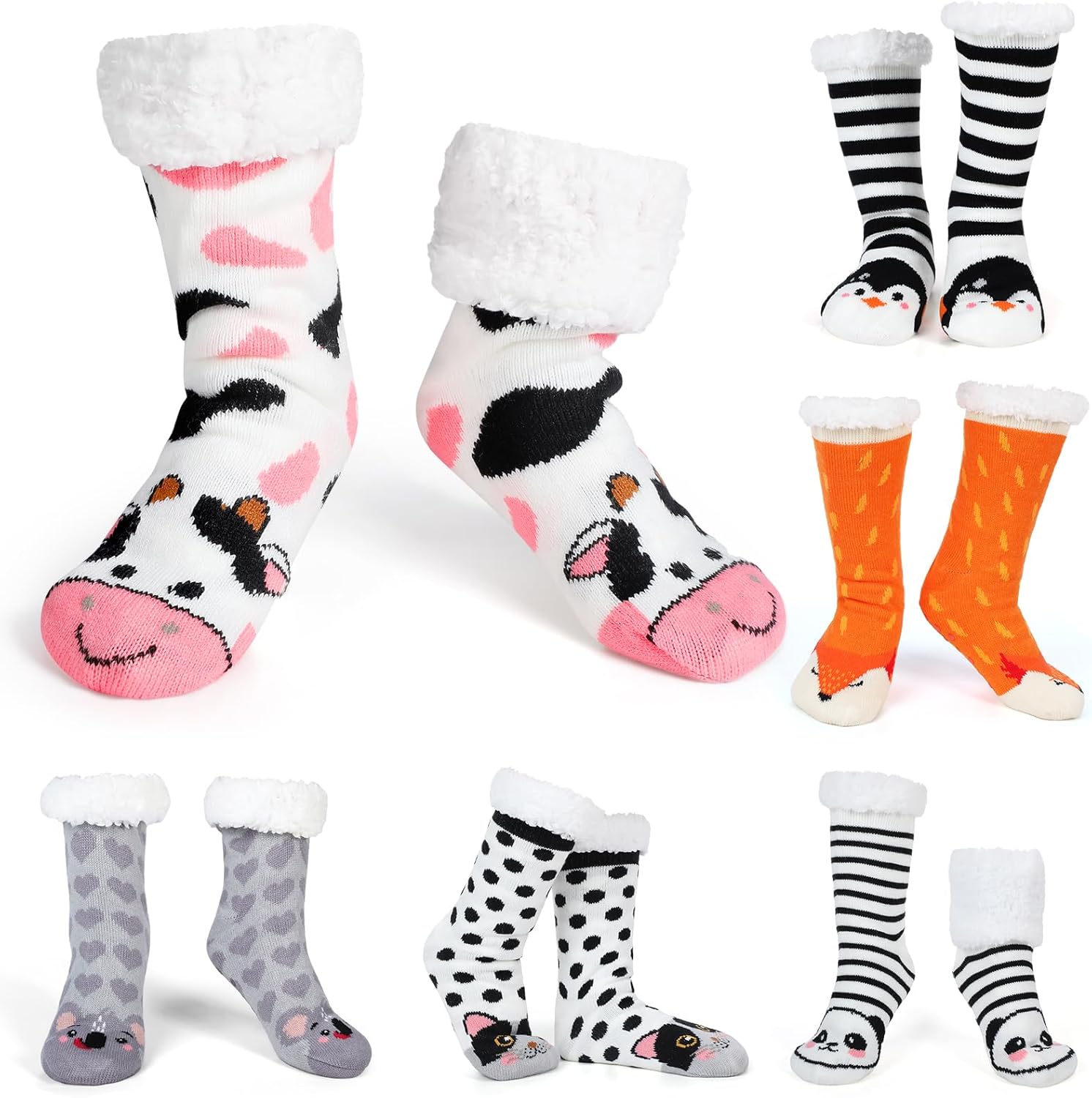 Suhine 6 Pairs Womens Winter Fuzzy Slipper Socks with Grippers Home Warm Thick Fleece Sherpa Socks Favor Gifts