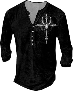 DMOYALA Mens Distressed Henley Shirts Long Sleeve Cotton T-Shirts Vintage Graphic Tee Washed Streetwear Retro Tee