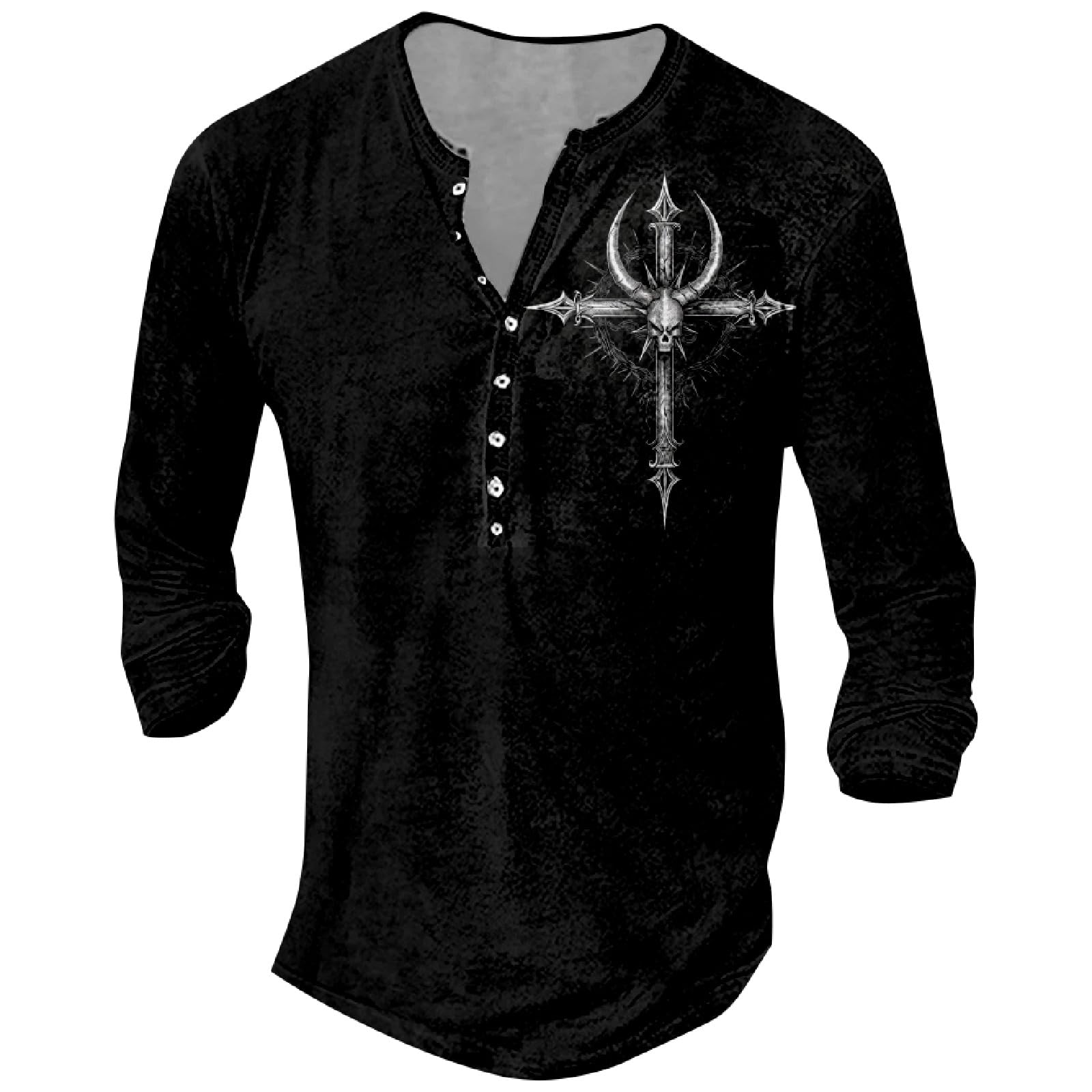DMOYALA Mens Distressed Henley Shirts Long Sleeve Cotton T-Shirts Vintage Graphic Tee Washed Streetwear Retro Tee