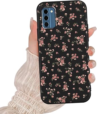 Cute Pink Floral Phone Case for Nokia C300 6.52",Pretty Flower Print Cartoon Pattern Aesthetic Design Cases Soft Silicone TPU Slim Shockproof Protective Bumper Black Phone Cover