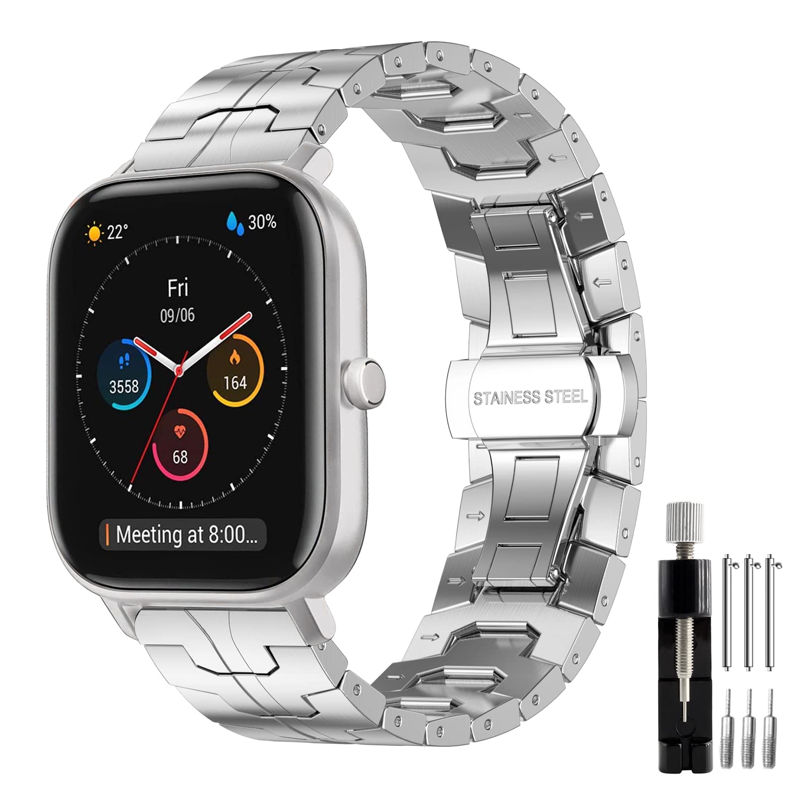 Cinturino per Amazfit GTS, 20mm Cinturino in Acciaio Inossidabile in Metallo Cinturino per Amazfit Active, Amazfit GTS 2, GTS 2 Mini, GTS 3, GTS 4, GTS 4 Mini, Amazfit Bip, Bip U Pro, Bip 3, Bip 3 Pro
