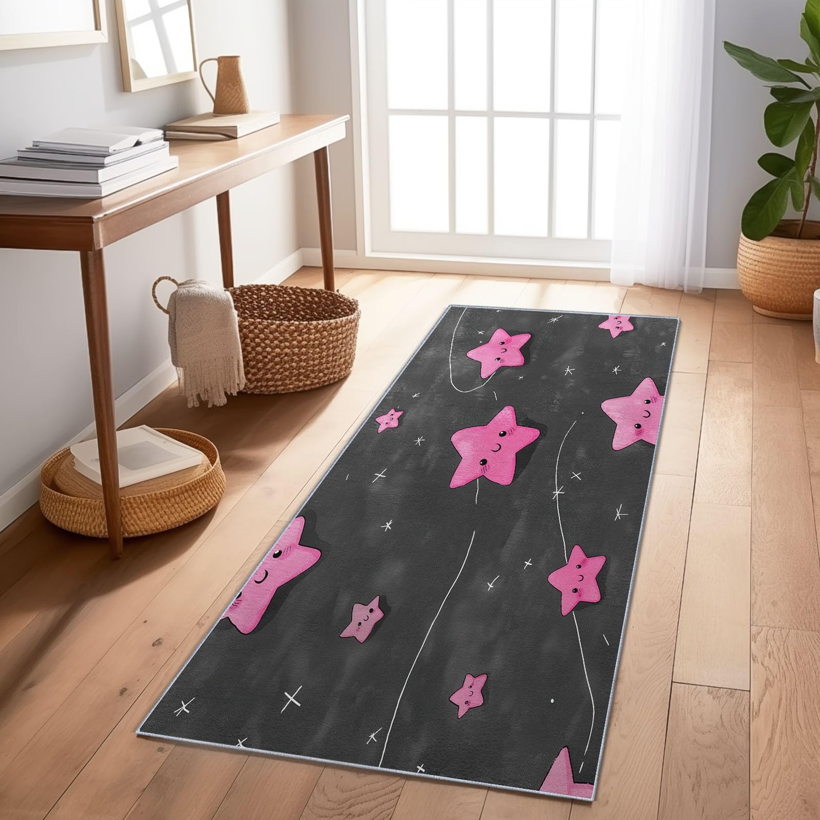 Tapis de couloir antidérapant fini les glissades tapis rose 80x200
