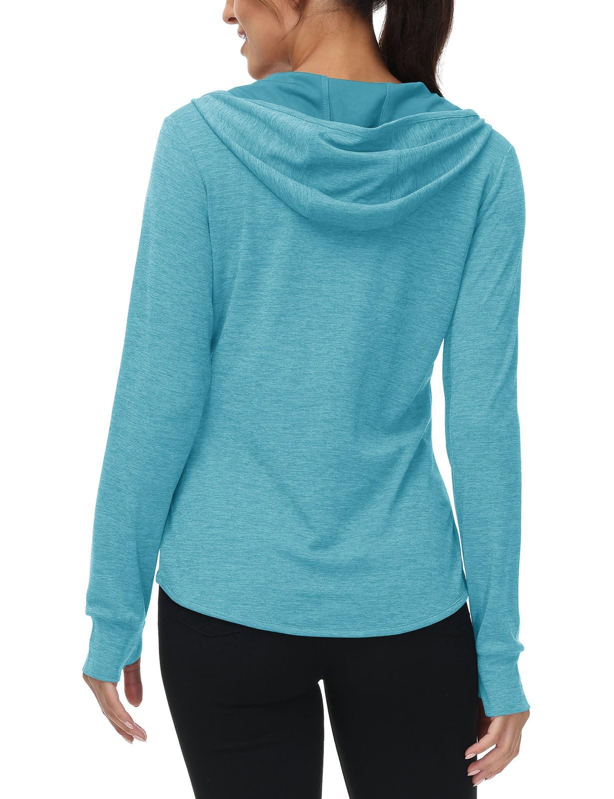 Rdruko Chaqueta de running para mujer con capucha UPF 50+ protección solar UV, con capucha y cremallera completa, chaqueta deportiva ligera, chaqueta de ciclismo de manga larga para correr, yoga