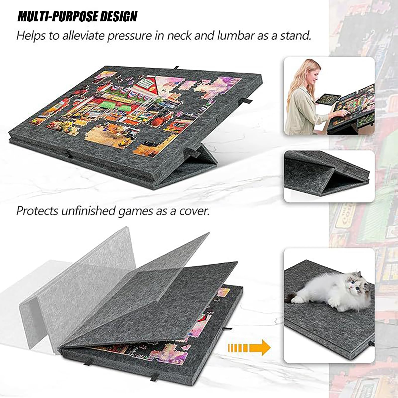 Mesa de Rompecabezas Plegable inclinable con Soporte y Tapa, Tablero de Rompecabezas portátil, Fieltro Ligero, 6 cajones, para Adultos de hasta 1000-1500 Piezas Black 77*53.6*4.2cm