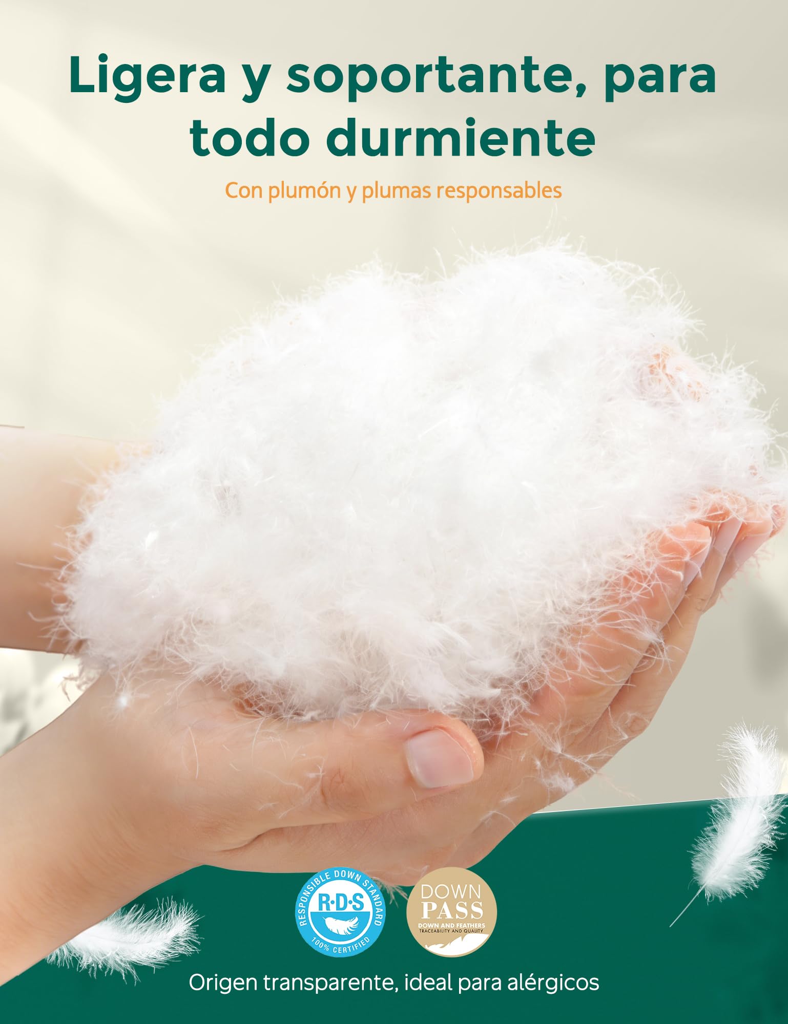 APSMILE Almohada de Pluma 50x75, Almohada de Lujo para Dormir de Pluma de Ganso, 100% algodón orgánico Funda, Almohada de Cama Envuelta en poliéster de la colección hotelera (Blanca, 2 Piezas)