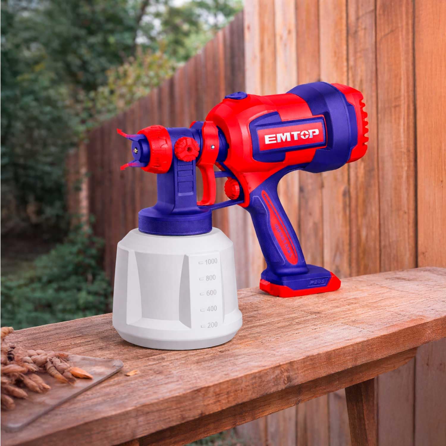 EMTOP - Pistola de Pintura a batería | 20 V | 800 ML | Presión 0,1-0,2 Bar | Viscosidad Máx 120 DIN-S | NO Incluye Batería ni Cargador | para Pintado de Muebles, Puertas y Vallas | Diseño Robusto