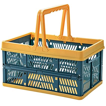 Plastic Foldable Storage Basket Plastic Organizer with Handle Container for Fruits, Vegetables, Grocery and Picnic Multipurpose Basket (Multi Colour)