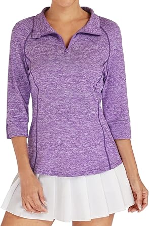 ZANZEA Polo Shirts for Women UPF 50+ 3/4 Sleeve Slim Fit Quarter Zip Pullover Golf Tennis Shirt Casual Work Tops