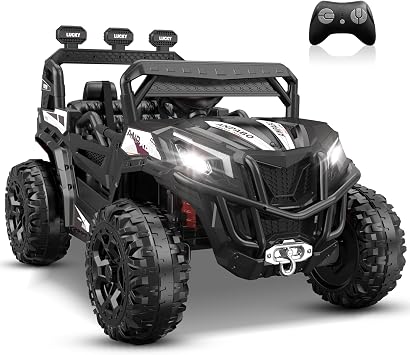 ANPABO 24V Ride On Toys for Kids w/Remote Control, 4WD/2WD Switchable Black | 4-point harness, 19" spacious seat, 4 shock absorbers, 4.5 mph max speed, bluetooth, 24 volt ride on toys for boys & girls