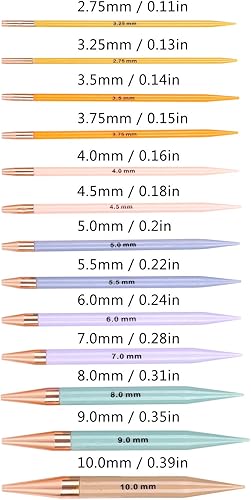 Miniatura 2 de Juego de 13 pares de agujas de tejer intercambiables, agujas circulares con 0.108in-0.394in