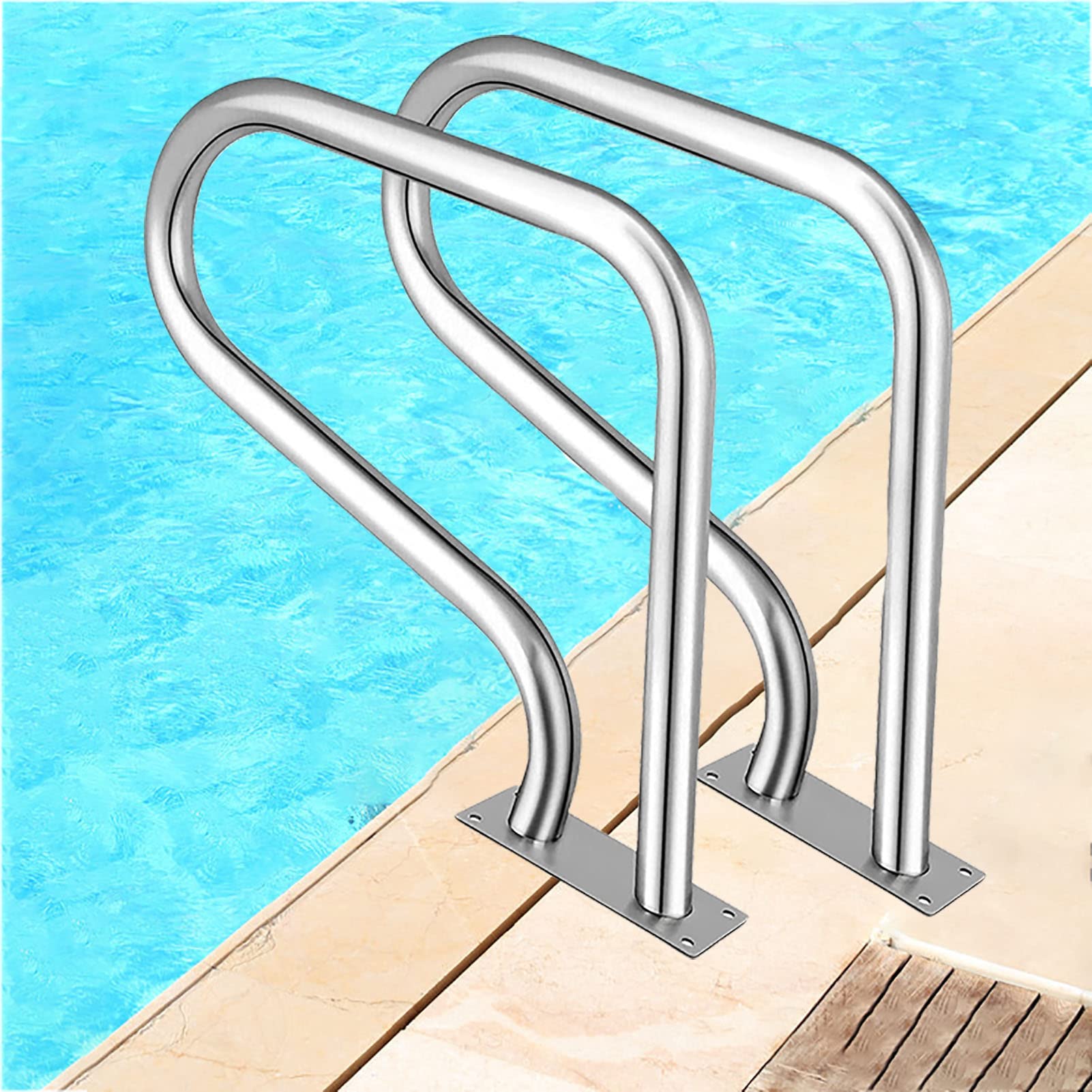 Rampe de piscine anti-glissade 81 x 58 cm, double main courante de sécurité pour escalier