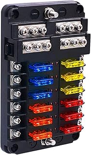 BlueFire Upgraded 12 Way Blade Fuse Box Fuse Holder Standard Circuit Fuse Holder Box Block with LED Indicator, Fuses & Protection Cover for Car Boat Marine Truck Vehicle SUV Yacht RV