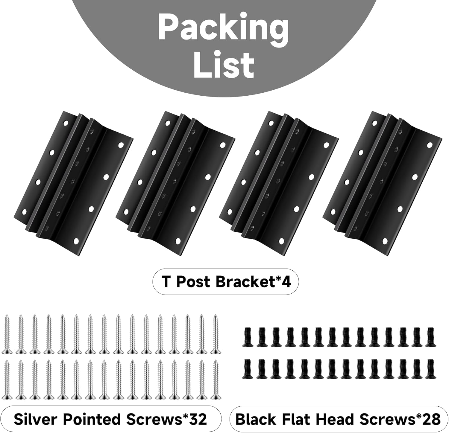 4 PCS T Post Mounting Bracket, Black Metal Mounting Plate for Wood / Sign / Mailbox / Birdhouse, Universal for Thickness No More Than 8mm