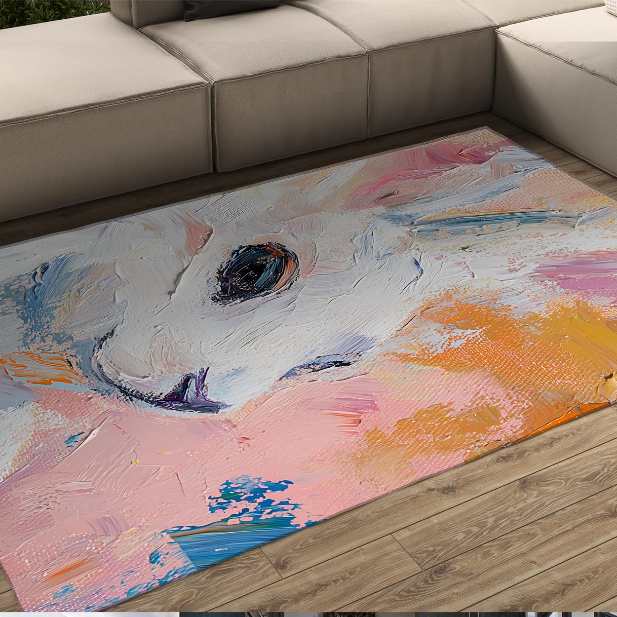 Impressionis Style antypoślizgowe dywany, abstrakcyjny portret królika, z nadrukiem, nadaje się do prania, z niskim runem 200 x 300 cm, akwarela, dekoracja salonu