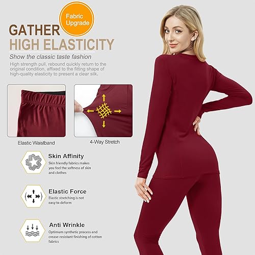 Miniatura 4 de Ropa interior térmica para mujer, ropa interior cálida para invierno, capa base, pantalones largos con forro polar, Rojo -