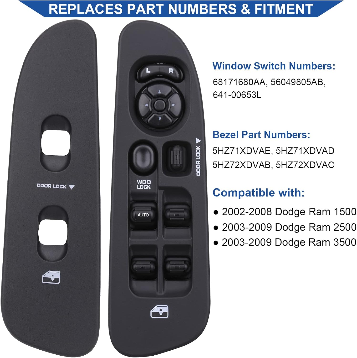 Interruttore Alzacristalli Elettrico Con Ghiera Nera Per Dodge Ram 1500-3500 (2002-2010)