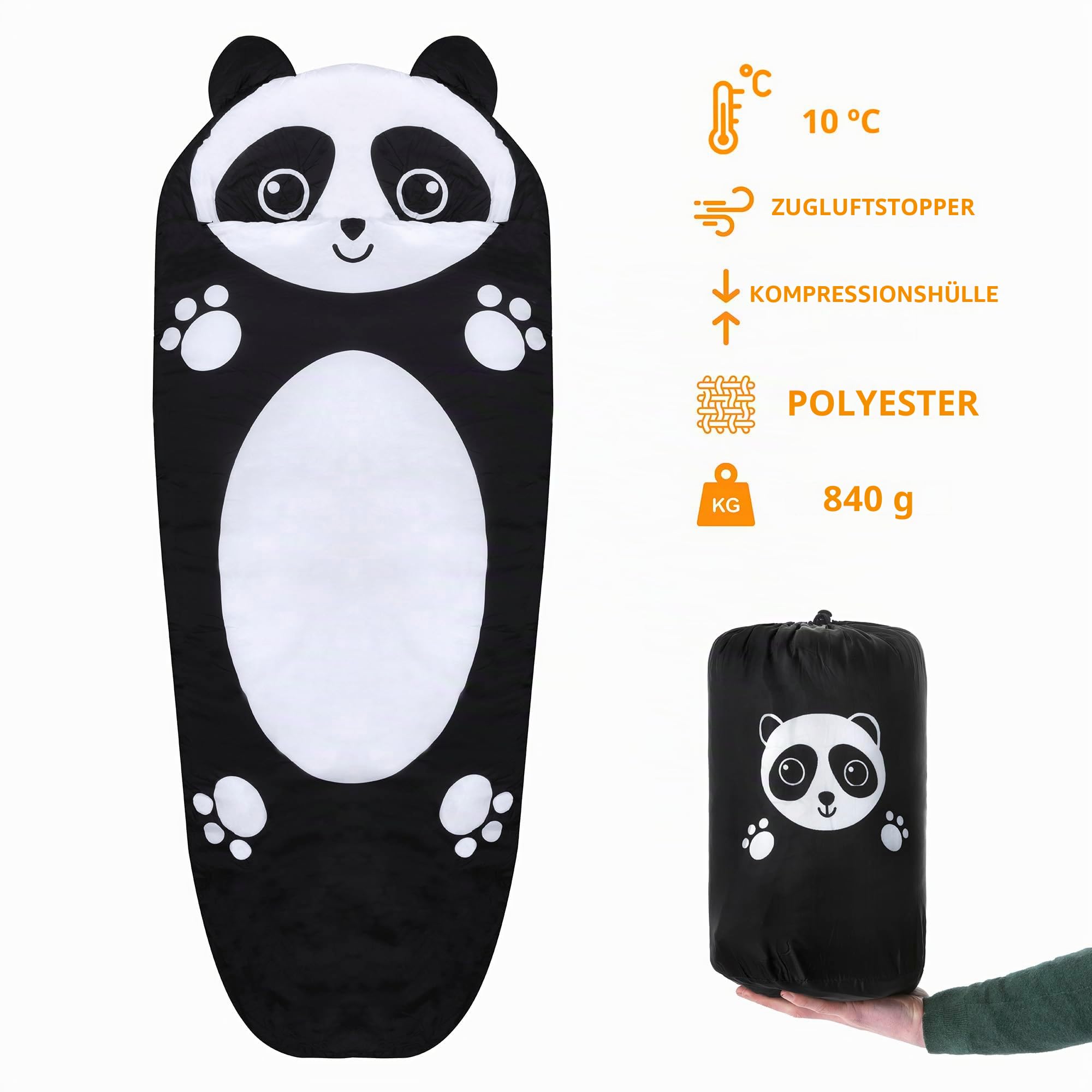 Dutch Mountains Kinder Schlafsack Panda - Schlafsack Jungen und mädchen 170 x 70cm - Weich und Leicht - Aufbewahrungstasche