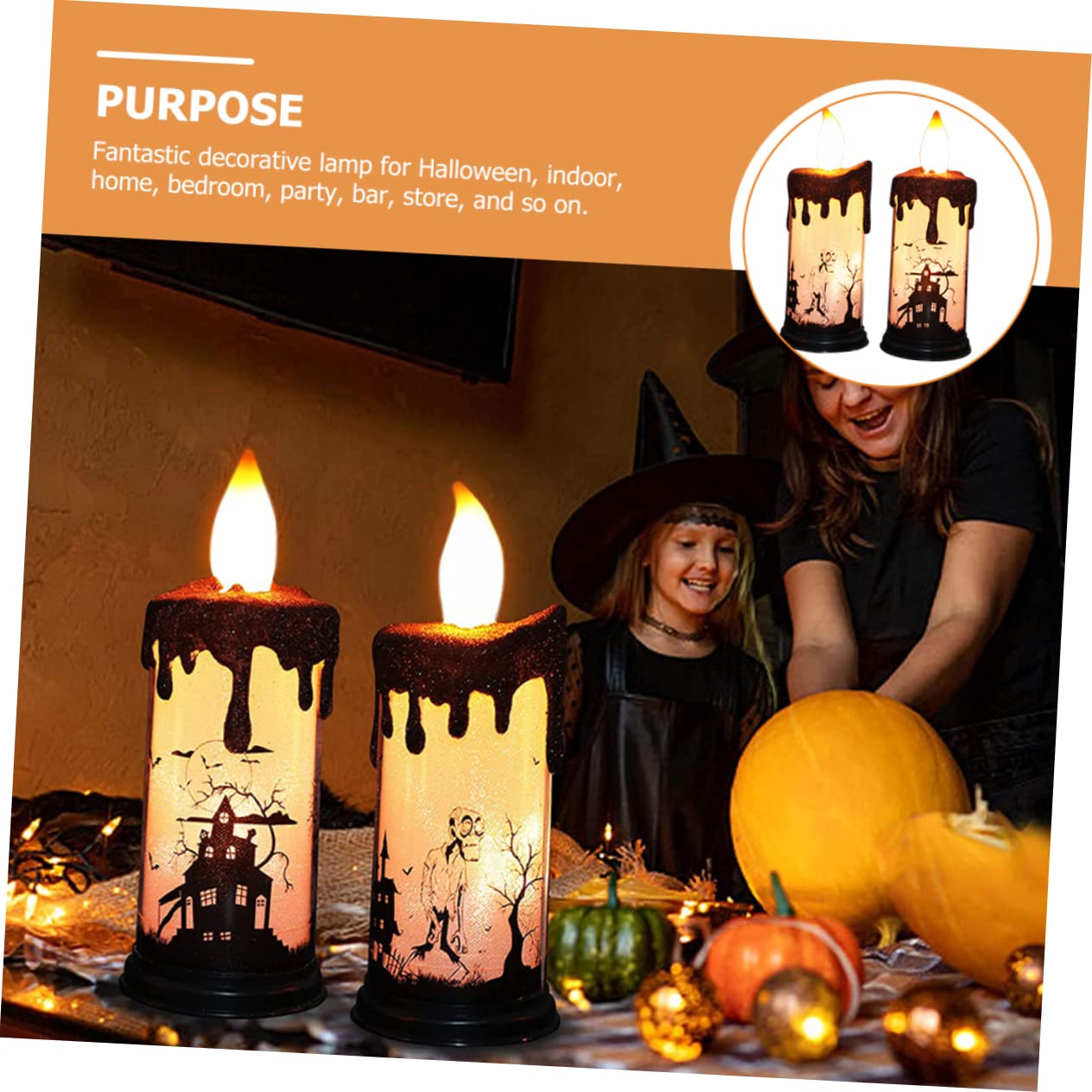 Bougeoir Noir 8 Cm Halloween Fantôme Blanc 2 Bougies LED Noir Flamme (noir 1 Pièce Blanche 1 Pièce