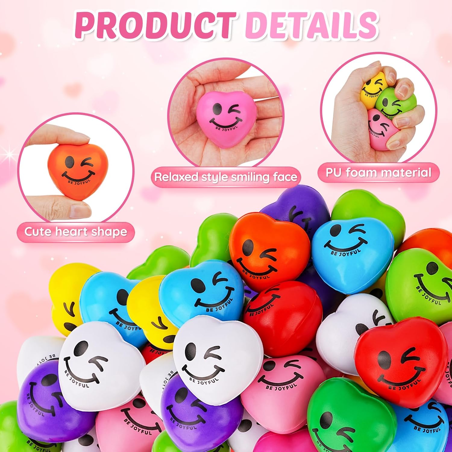 Stress Balls, 100PCS Heart Stress Balls for Adults & Kids, Mini Foam Ball Stress Relief Toys, Fidget Anxiety & Anger Relief at Work/School/Home, Employee Benefits, Student Prizes, Party Favors - Image 3