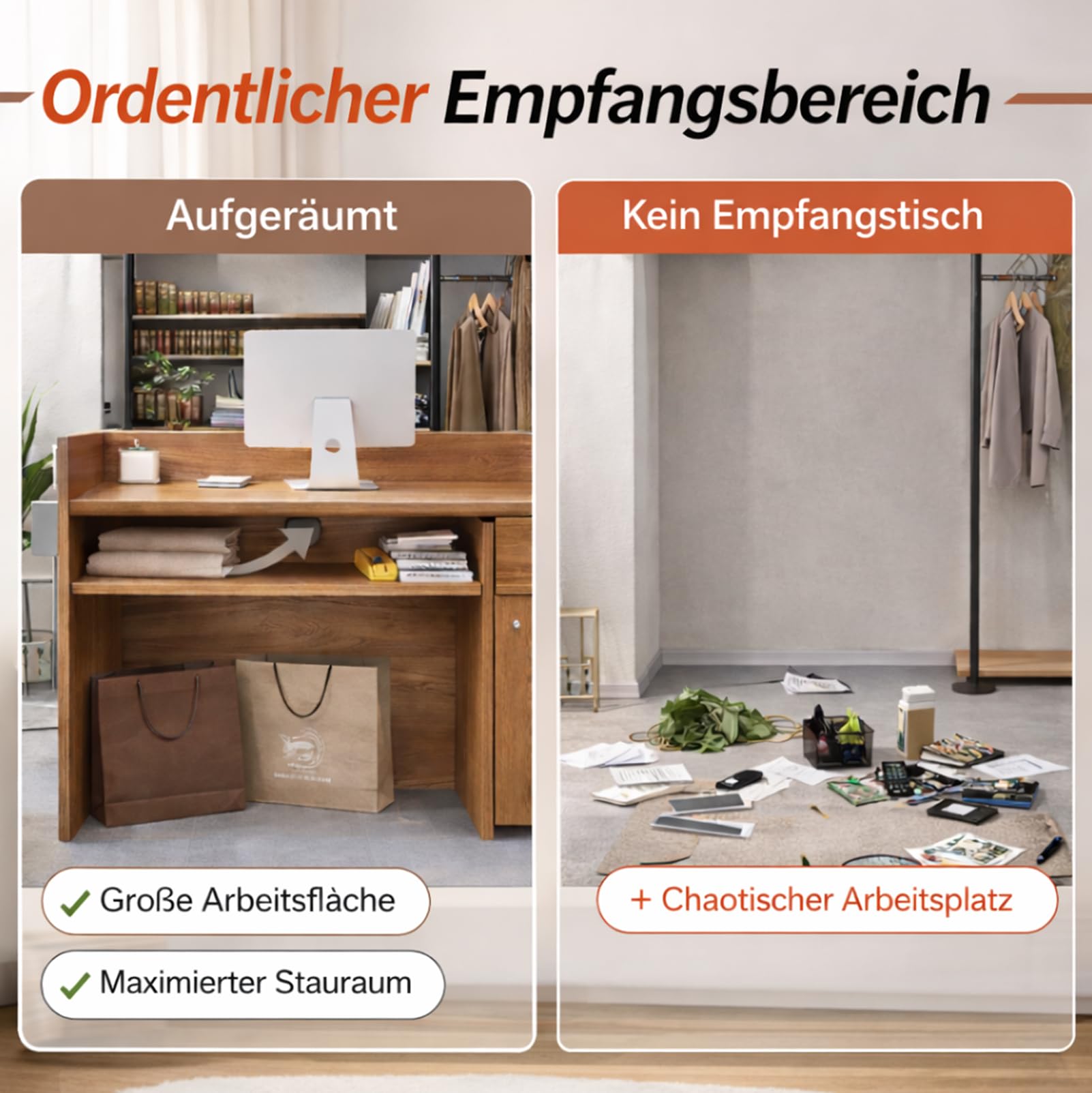 Empfangstheke mit Schublade und Aktenschrank Fronttresen 120CM für Büro Salon Spa Einzelhandel