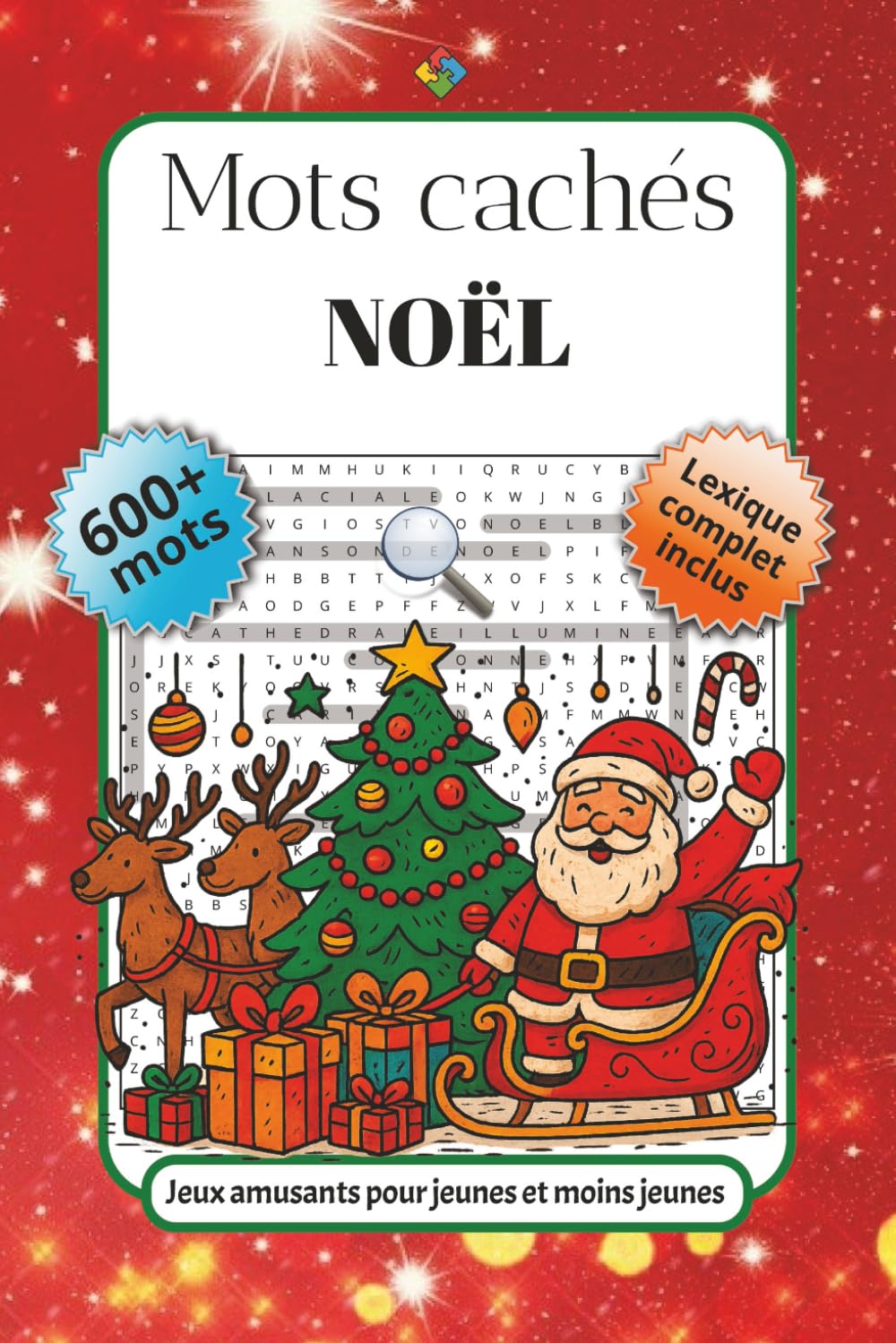 Mots cachés - Noël: Jeux de mots cachés | 600+ mots et lexique complet | Format pratique 15,24 x 22,86 cm