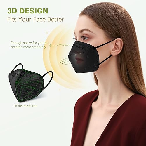 Miniatura 3 de Wecolor Mascarillas KN95 50 unidades, respirador de seguridad transpirable de 5 capas, mascarilla desechable KN95 para polvo, color negro