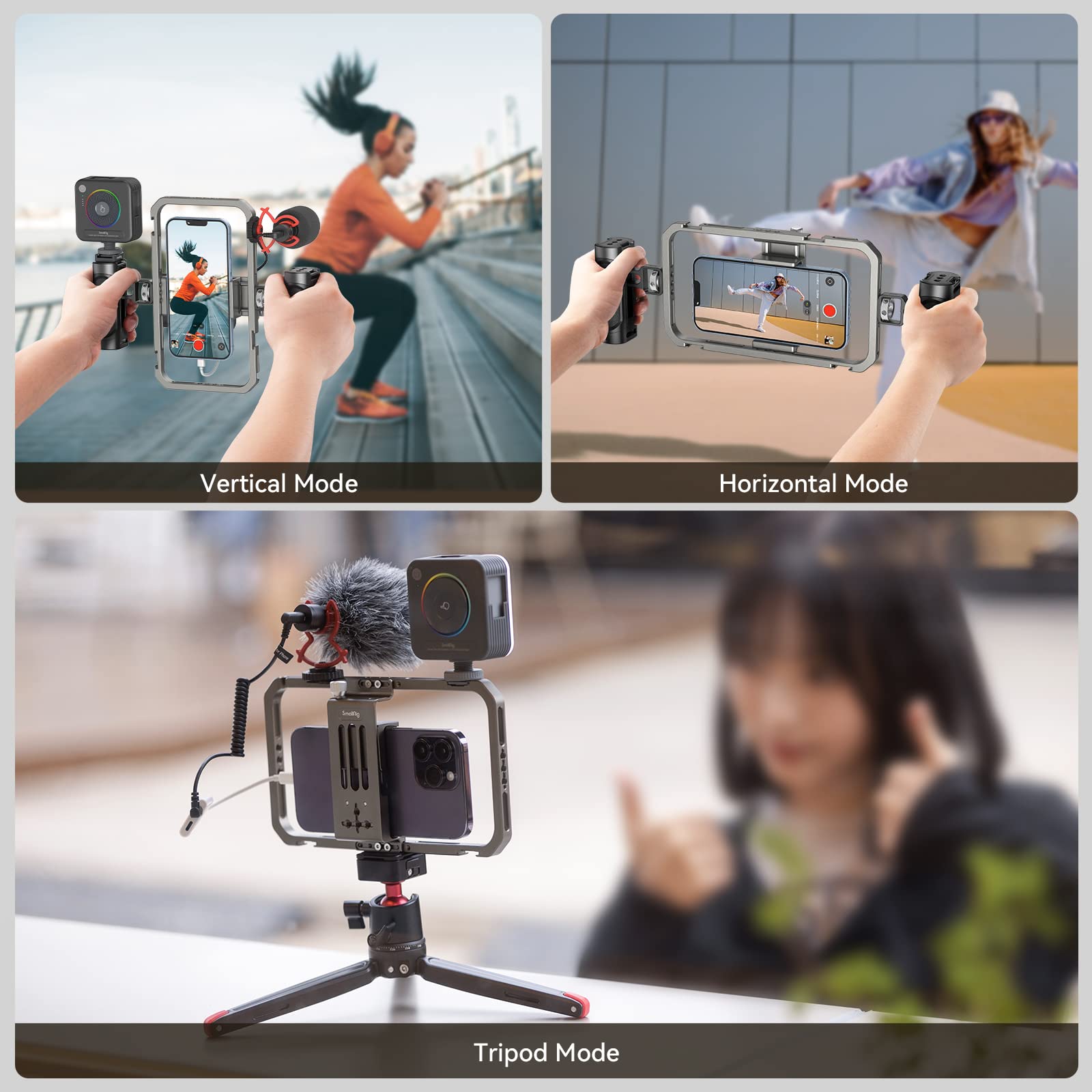 SMALLRIG Kit di Attrezzatura Video per Telefoni Cellulari Tutto in Uno per Creatori di Video Stabilizzatore Portatile in Alluminio per iPhone 17/16/15/14/13 Pro/Max e Altri Telefoni Android - 4121