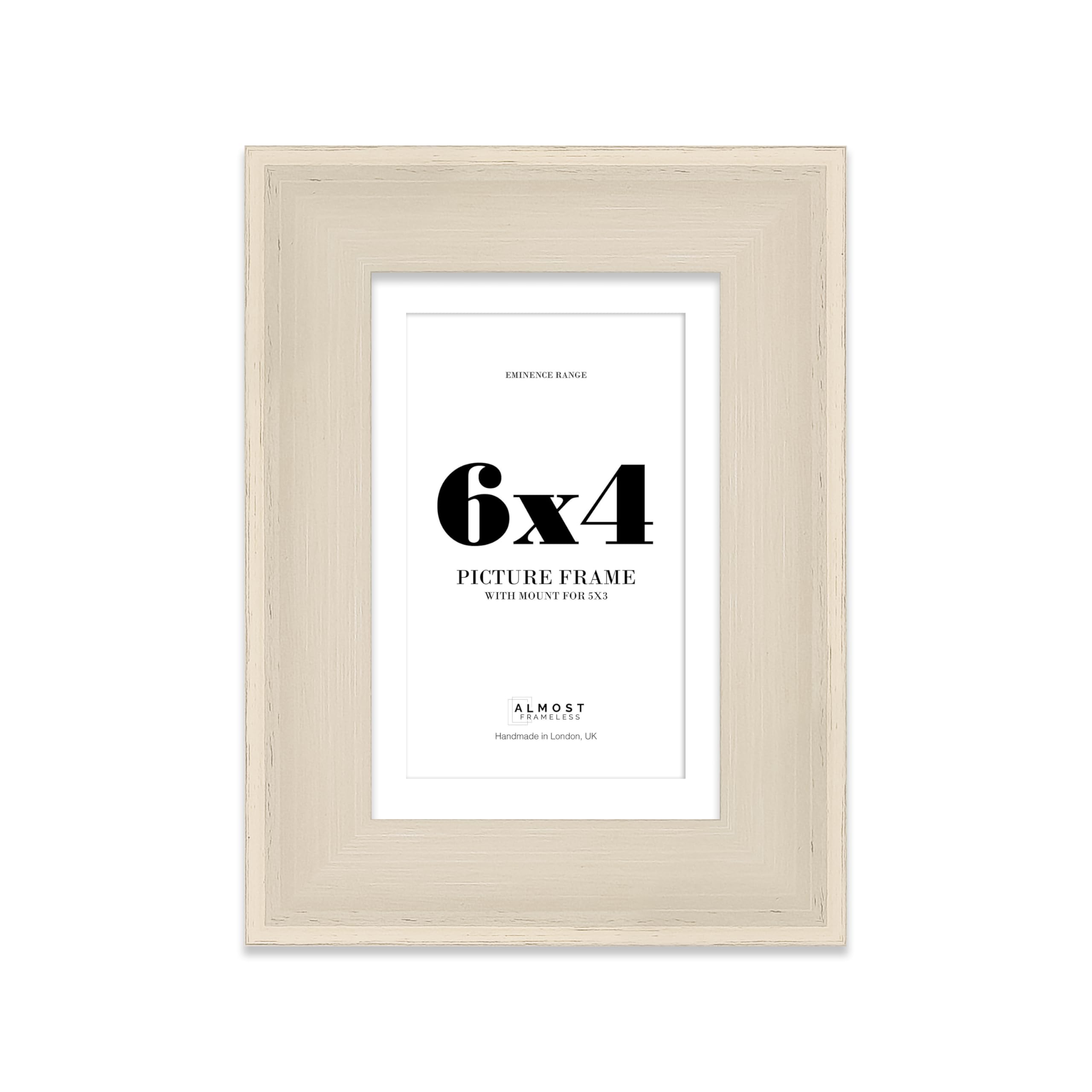 6x4" Cream Picture Frame with 5x3" Mount - Shabby Chic Photo Frame with Distressed Finish, Wall Hooks and Kickstand, 32mm Edge - 1 Pack