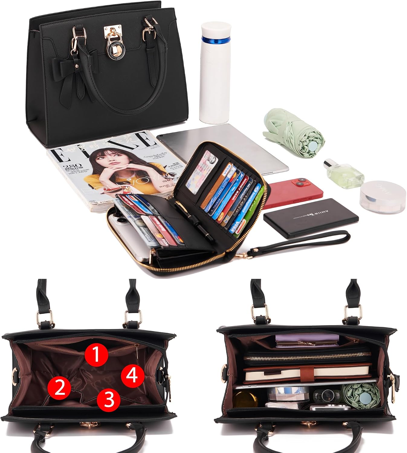 Qiyuer Women High End Satchel Tote Shoulder Handbags Purses Wallet Set