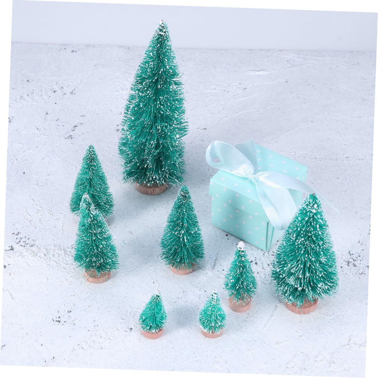 24pezzi Albero di Natale Mini Realistico Blu-verde Ornamento Creativo da Tavolo con Supporto in Legno per Decorazioni Natalizie Regalo da Scrivania