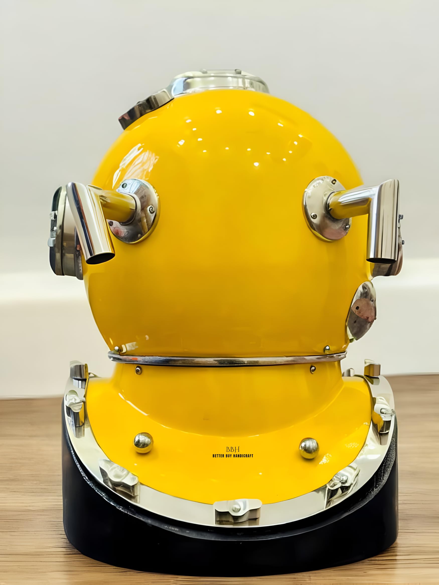 Casco de buceo amarillo sin base, casco de buceo Mark V de 18 pulgadas con base de madera, casco decorativo de barco marítimo, el mejor regalo de decoración, Amarillo, 46 cm