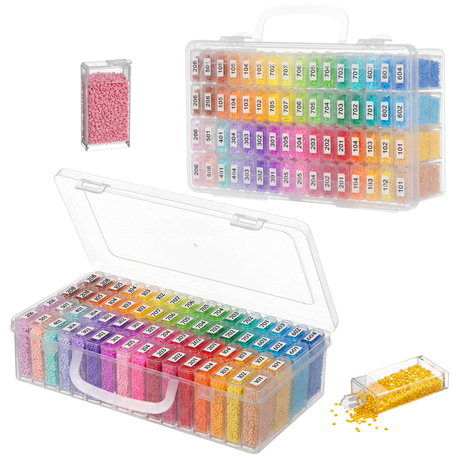 2 Pack 128 Grids Diamond Painting Storage Containers Diamond Art Storage with Sticker Labels Portable Clear Bead Organizer Box 5D Art Accessories Storage Case Jars for DIY, Art, Craft, Small Parts
