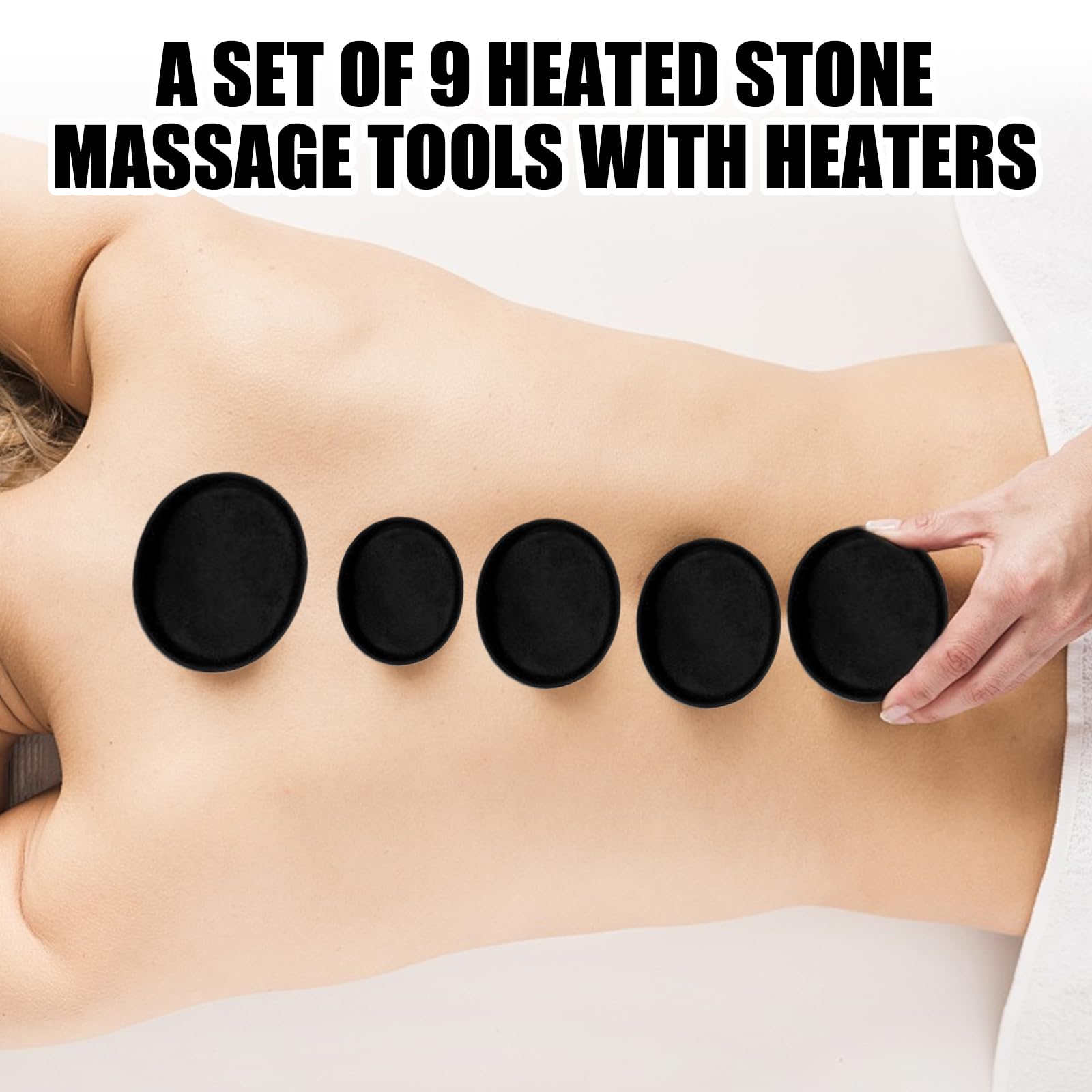 Hot Stone zestaw do masażu: 9 sztuk kamieni do masażu, bazalt, przenośne, gorące kamienie do masażu z bazaltu, zestaw do masażu i relaksu oraz leczenia SPA