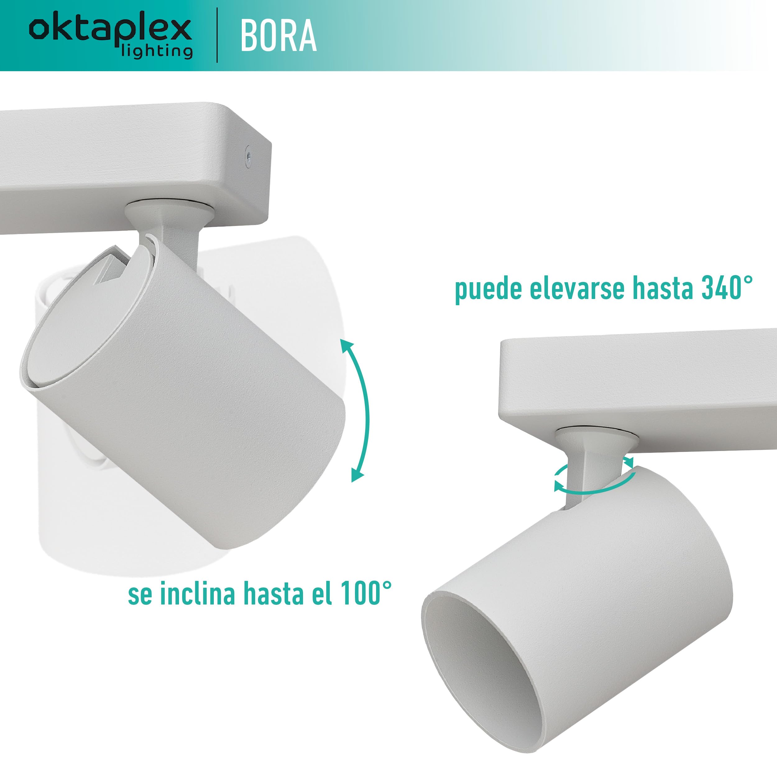 Oktaplex Bora Foco de techo 3 llamas GU10 LED spot bar 45 cm 230 V spot luz foco orientable lámpara de techo blanco | Lámpara de techo LED GU10, 45 cm, 230 V
