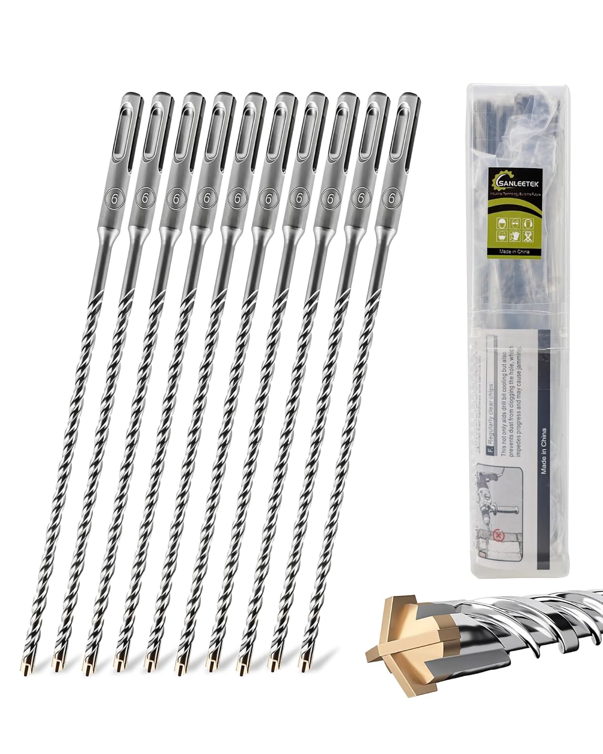 SDS Plus Rotary Hammer Drill Bits (8-1/4" 210MM Length - 10PCS), Carbide Tipped, SANLEETEK Concrete Drill Bit Kit for Masonry Brick Granite Concrete Block Dia 1/4"