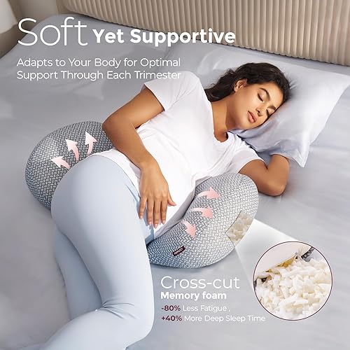 Miniatura 10 de Momcozy Almohada portátil de embarazo – Soporte de maternidad en forma de W para dormir de lado, almohada de cuña de viaje ajustable para alivio