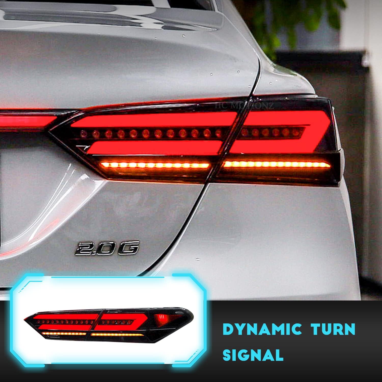 HCmotion LED Tail Lights Compatible for Toyota Camry 2018 2019 2020 2021 2022 Rear Lamps Smoked Assembly With Animation DRL & W/Sequential Turn lights (V4-Smoked with trunk)