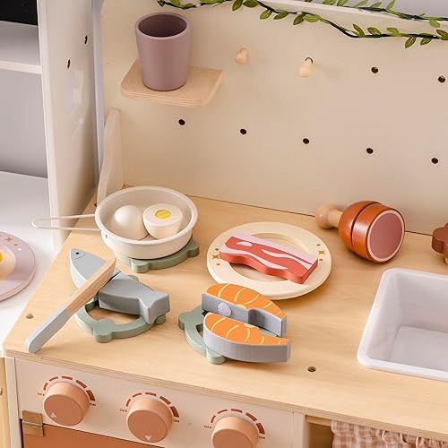 Miniatura 8 de ROBOTIME Juego de tienda de comestibles de madera con juego de corte de alimentos, juguete de simulación para jugar cocina con bolsa de compras