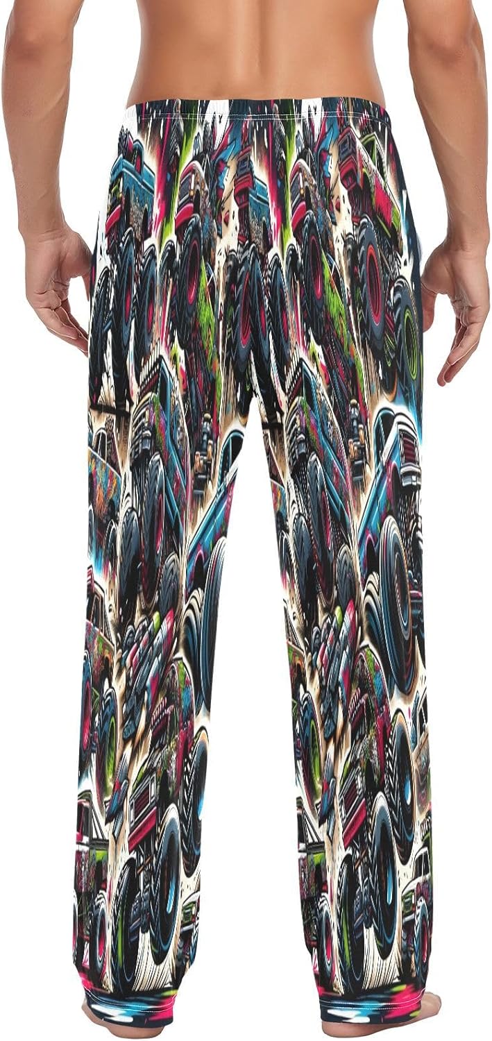 ALAZA Monster Trucks Cartoon Graffiti Men's Pajama Pants Men Cotton Pajama Bottoms with Pockets, S