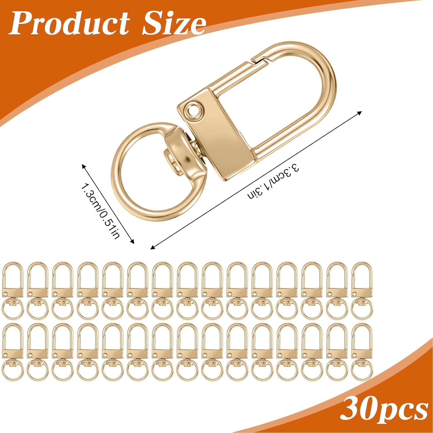 Xindojuz 30 PCS Metal Lobster Claw Clasps for Keychains and Jewelry Making, 360° Swivel Lanyards Snap Hooks Strap with Key Rings, Key Chains Connector Purses Straps Bag Charm DIY Accessories (Gold) - Image 2