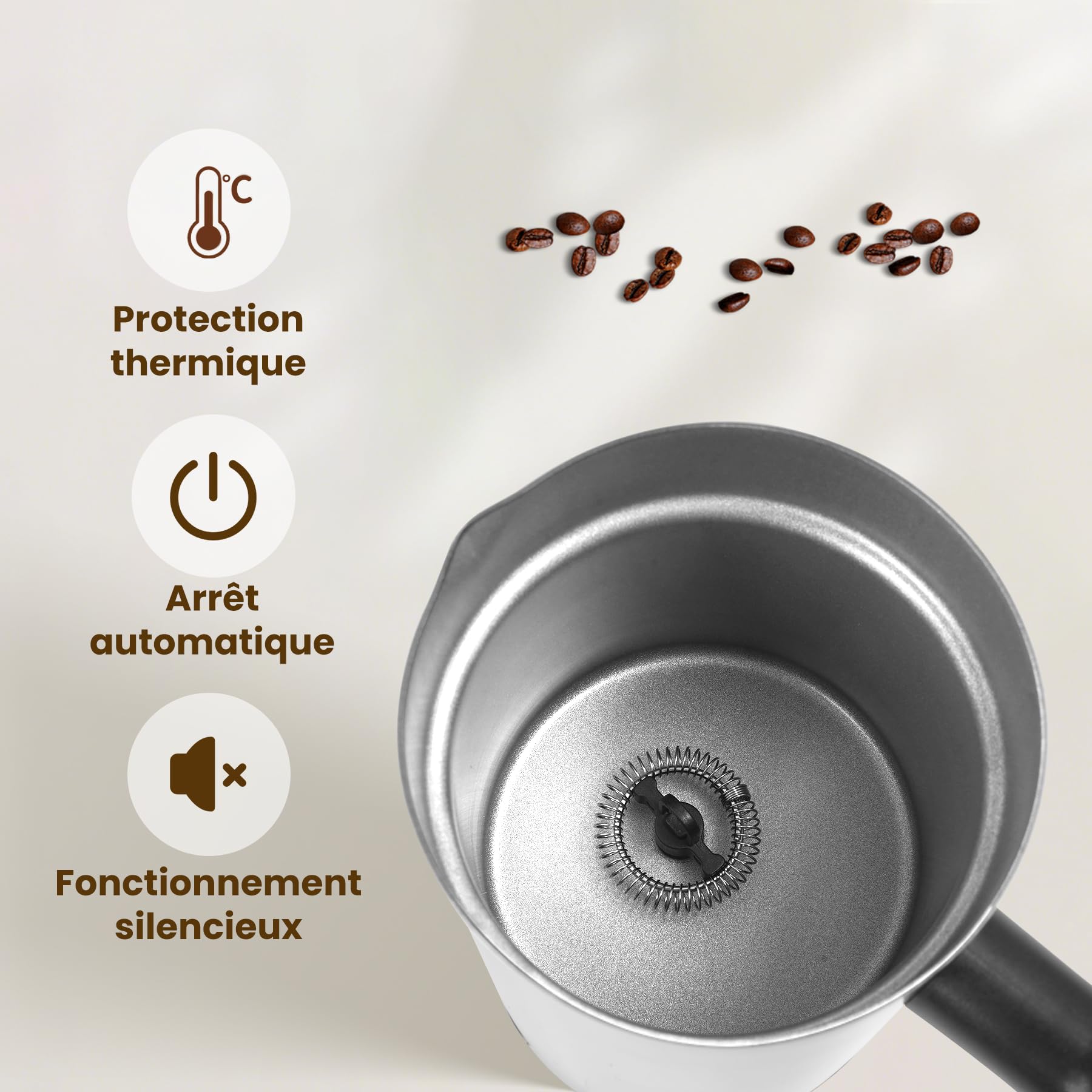 Mousseur à Lait Électrique 4 en 1 avec Chauffe Lait et Mousse Chaude Froide, Commande par Boutons, Carafe en Acier Inoxydable à Nettoyage Facile pour Café Latte Cappuccino