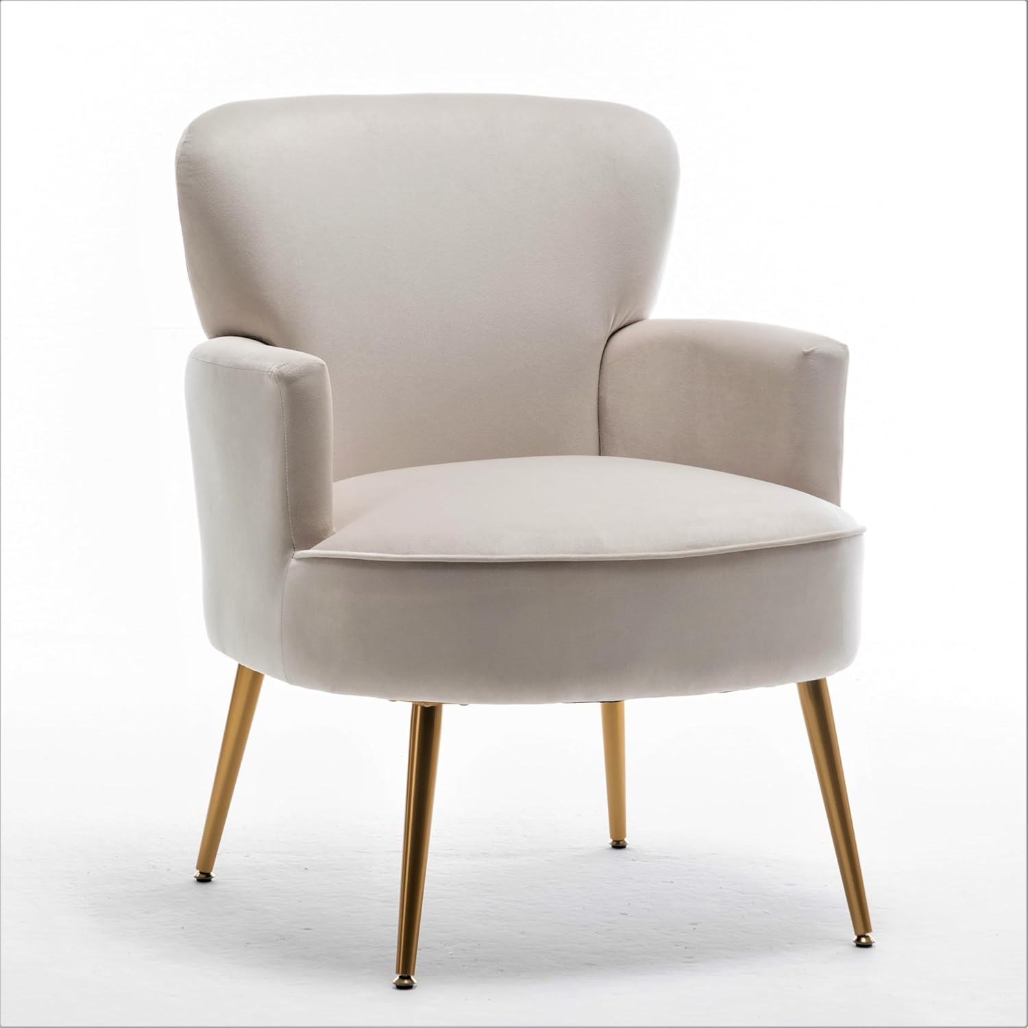 Container Furniture Direct Trendy Velvet Accent Chair with Gold Metal Legs, Upholstered Armchair for Small to Mid-Size Spaces, Modern Living Room, Bedroom, Vanity Desk and Entryway, Ivory