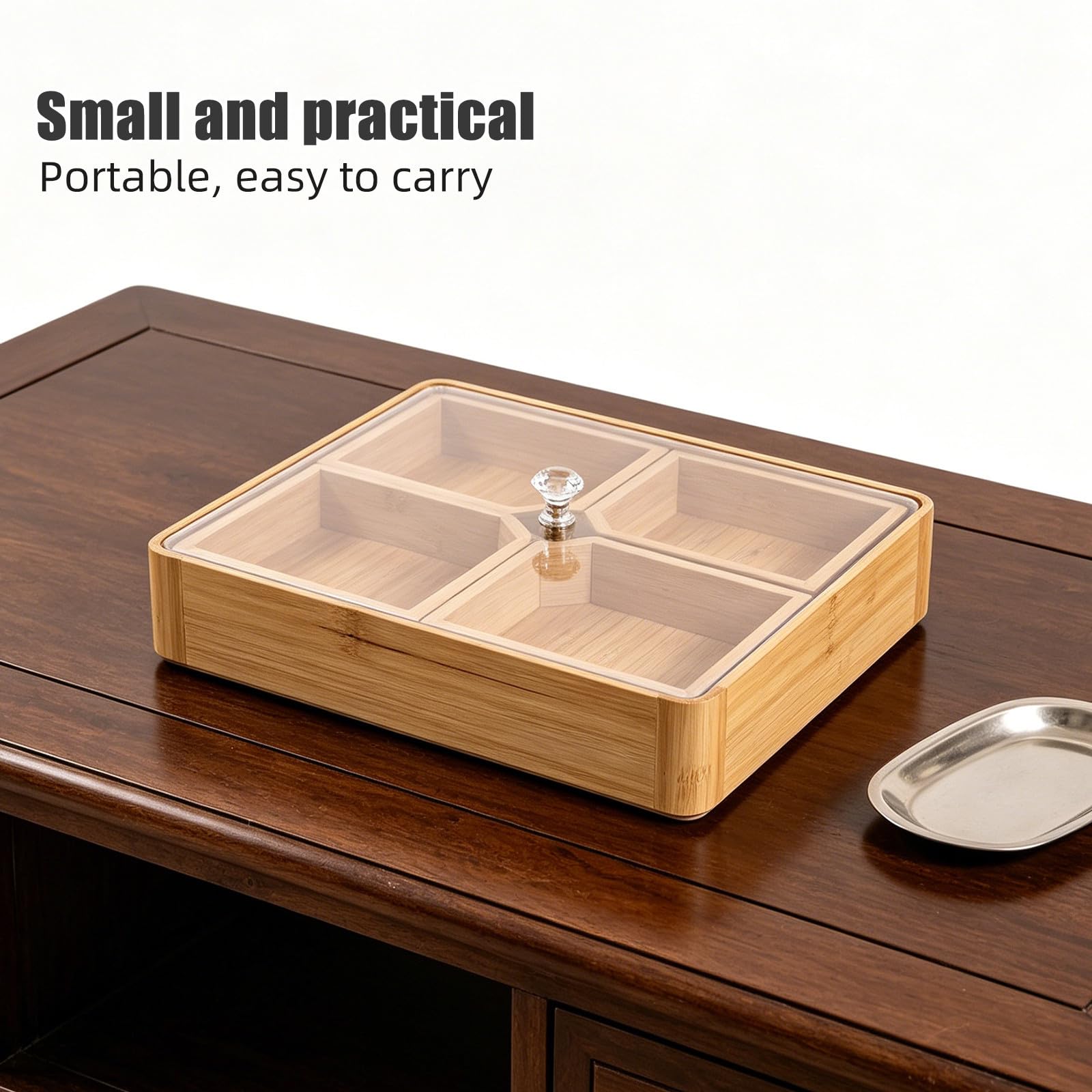 Gadpiparty Plateau de Service en Bambou pour Noix, 4 Compartiments
