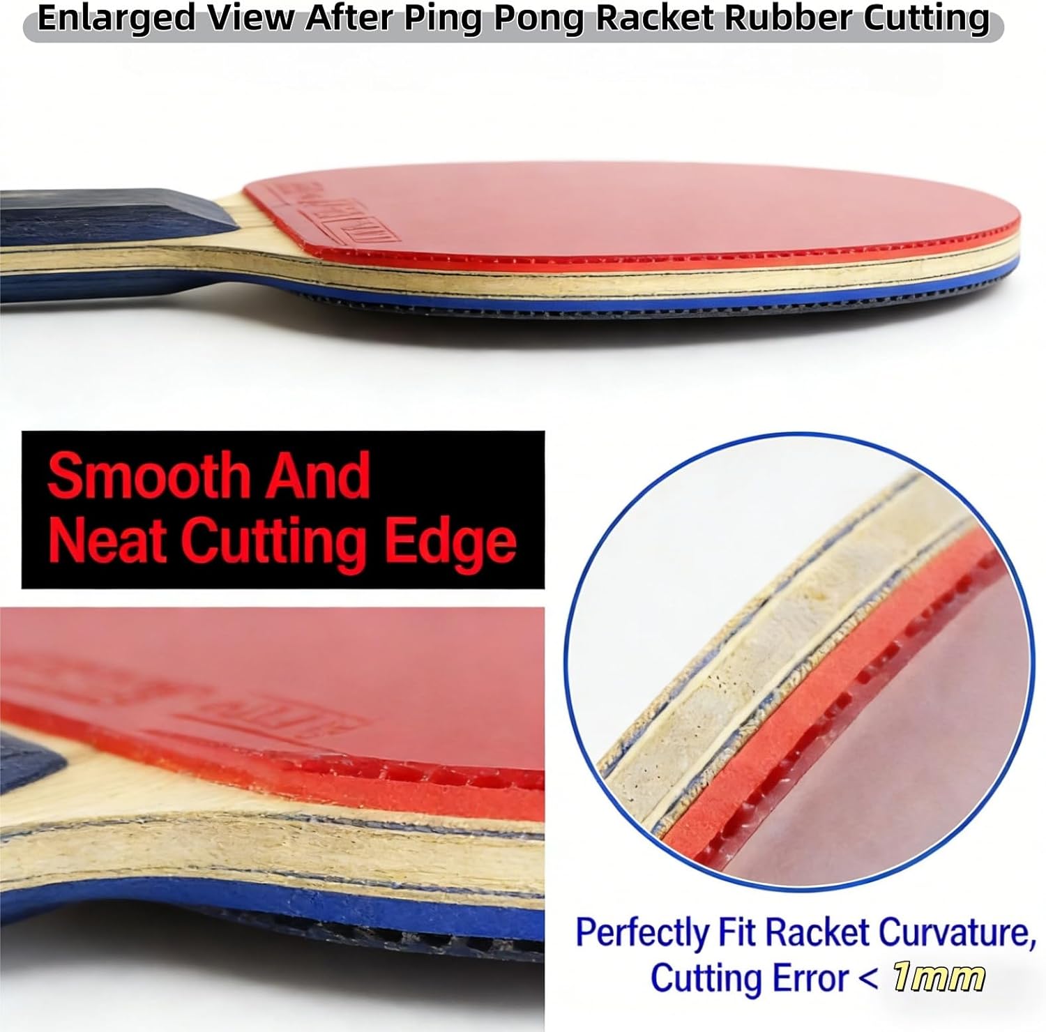 Professional Table Tennis Rubber Cutter Kit - Arc Bow Cutting Knife Design, Precision Cutting Edge, Adjustable Ping Pong Paddle Trimming Tool with Roller & Gloves, Fits All Racket Curves