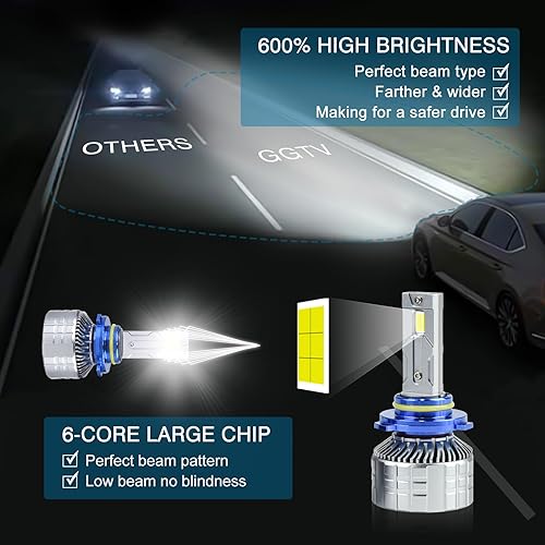 Miniatura 2 de GGTV Bombillas LED 9005HB3 para faros delanteros, 150 W, 30000 lúmenes, faros LED brillantes, 6500 K, blanco frío, kit de conversión de faros
