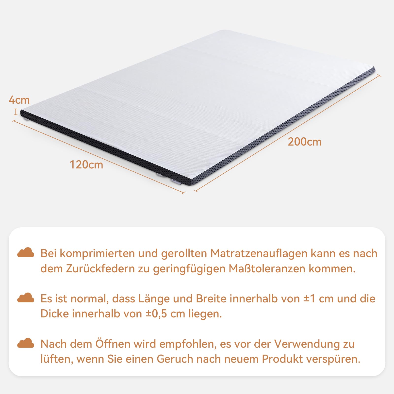 Amazon Basics Memoryschaum Matratzenauflage mit Bändern, 120 x 200 cm, 4 cm Höhe, weiß