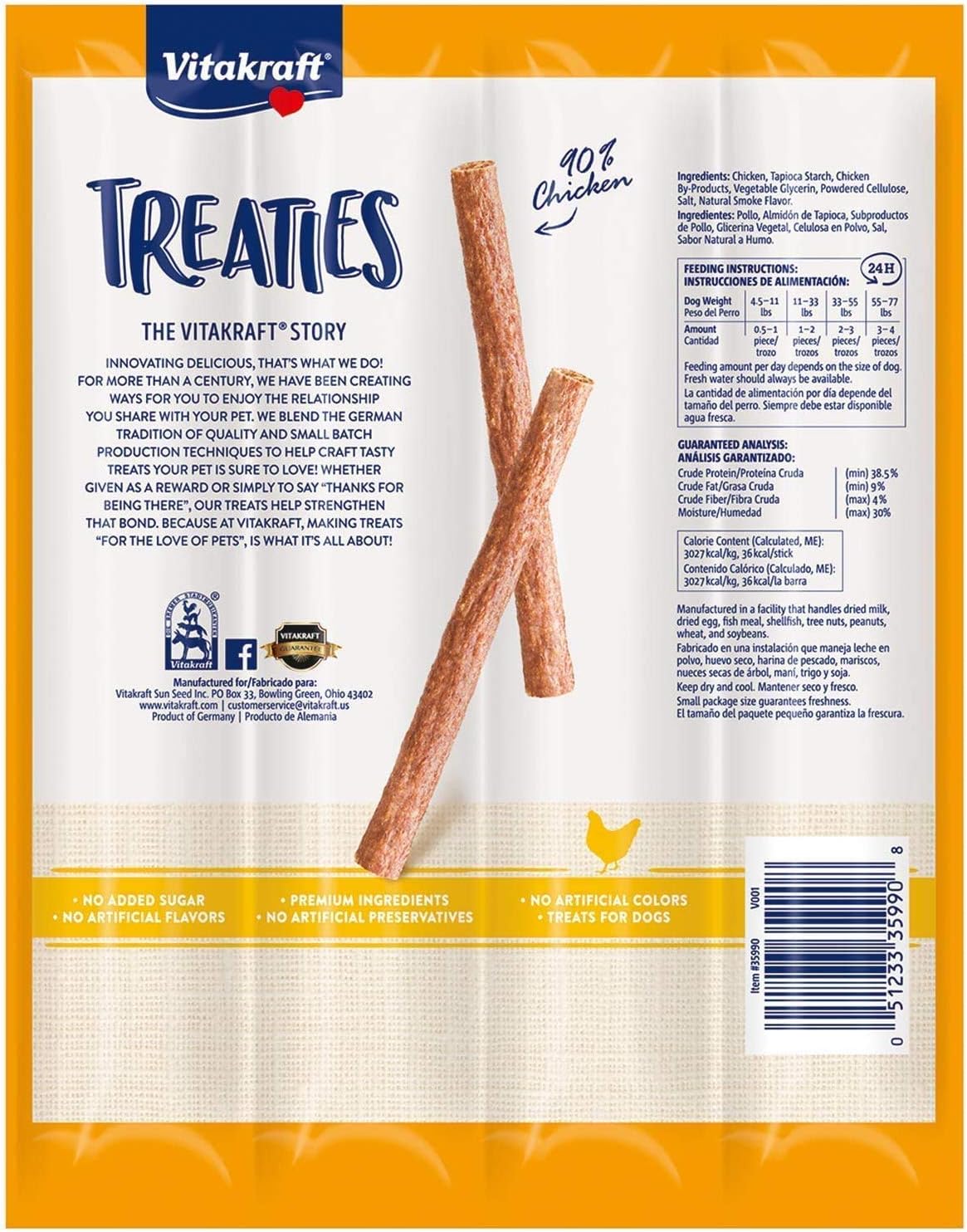 Vitakraft 24 Pack of Treaties for Dogs, Smoked Chicken Recipe, Munchable Treat Sticks