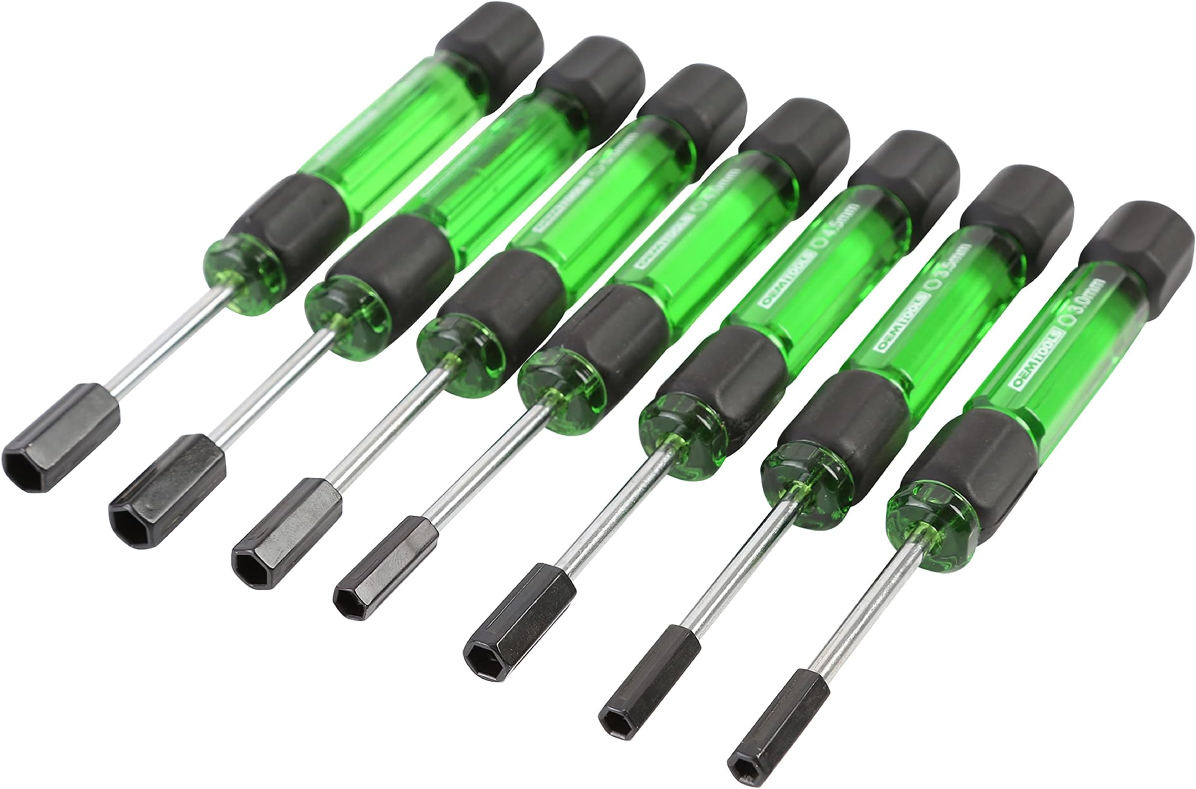 OEMTOOLS 22562 7 Piece Precision Nut Driver Set, Green and Black, Metric Nut Drivers for Jewelry and Electronics, Metric 3-6 MM Nut Driver Set